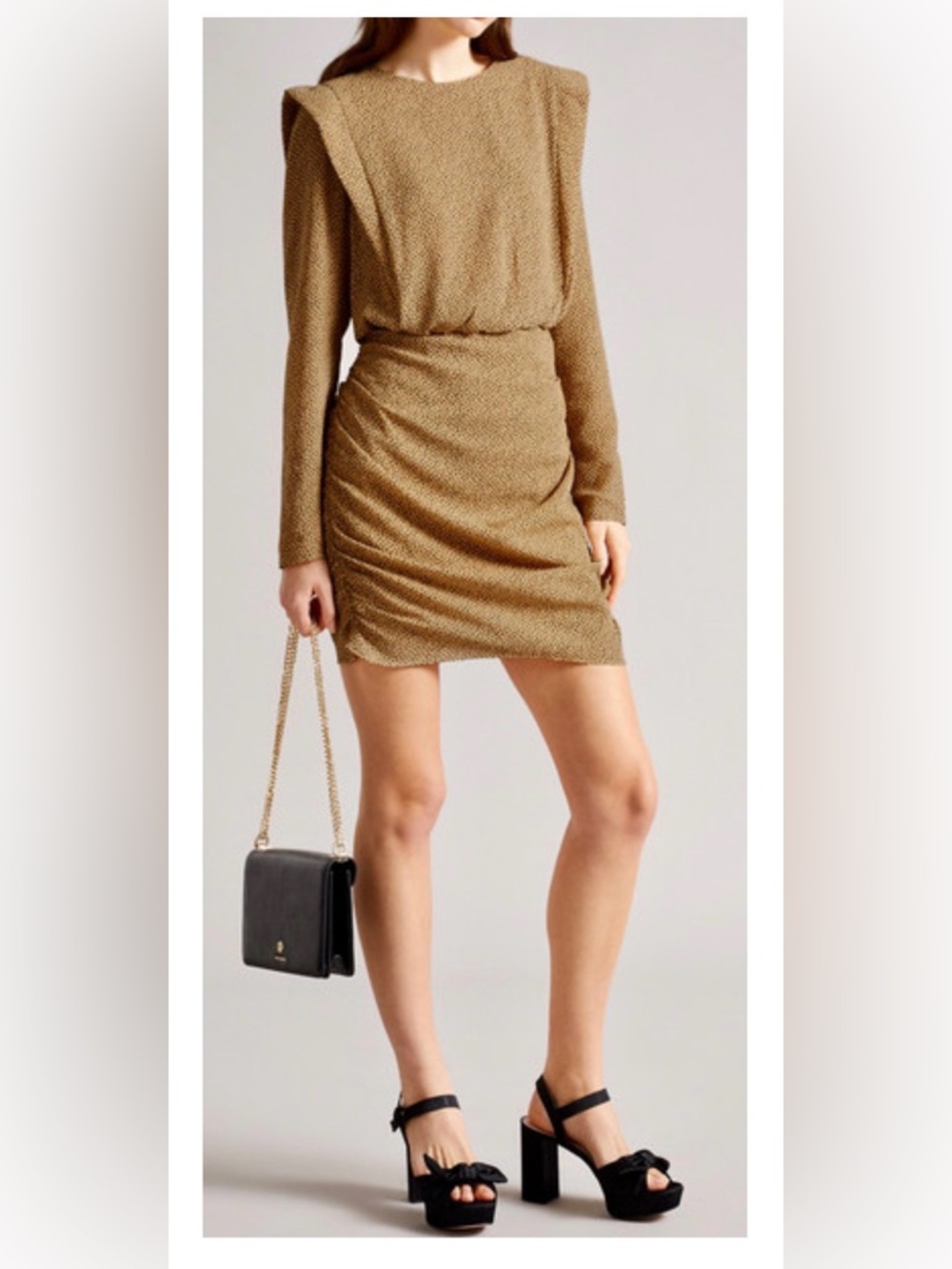 TED BAKER Quinci Long Sleeve Shoulder Detail Camel Black Mini Dress NWT size 1